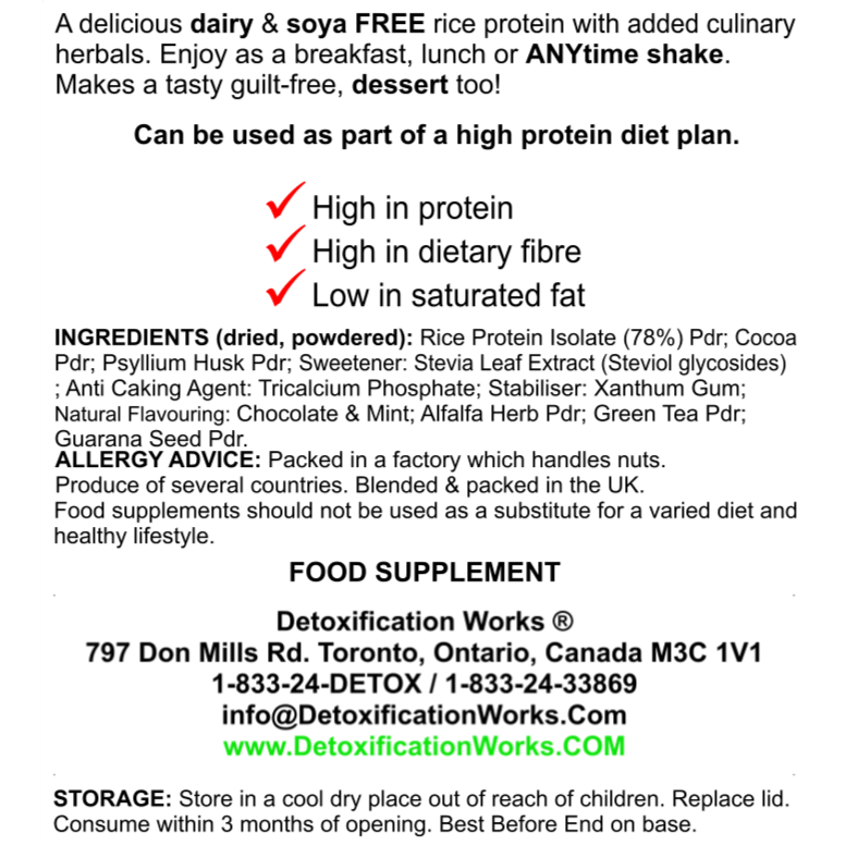 Rice Protein Power (Chocolate Mint Natural Flavor) - Detox Works ®