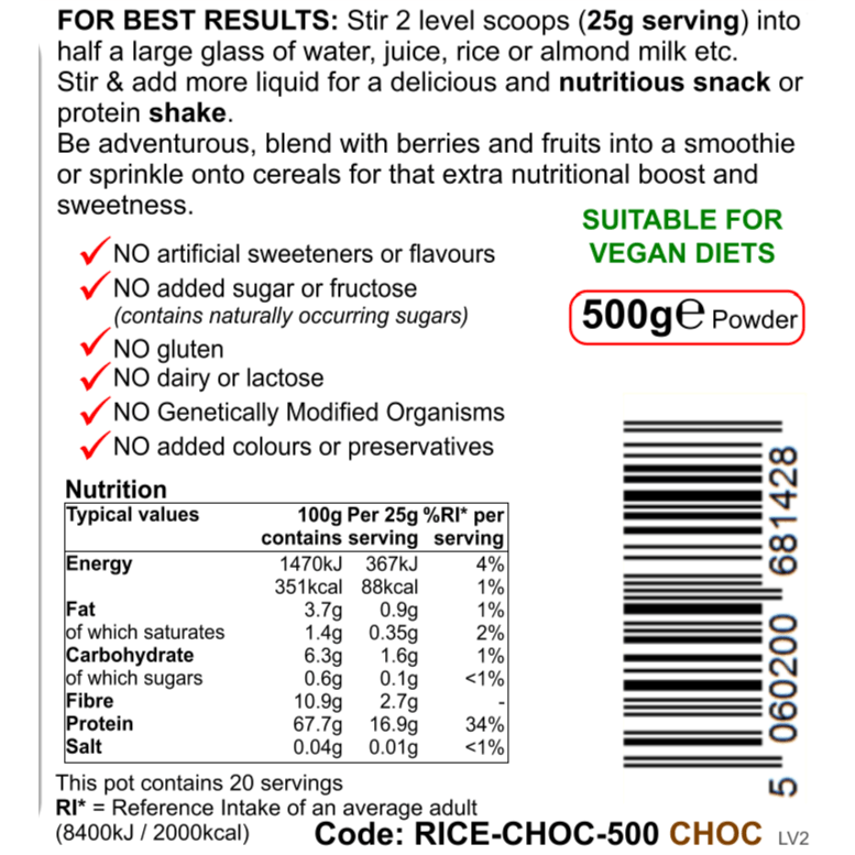 Rice Protein Power (Natural Chocolate Flavor) - Detox Works ®